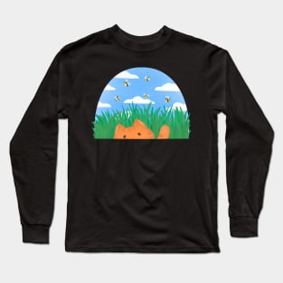 Ginger cat playing in the grass Long Sleeve T-Shirt